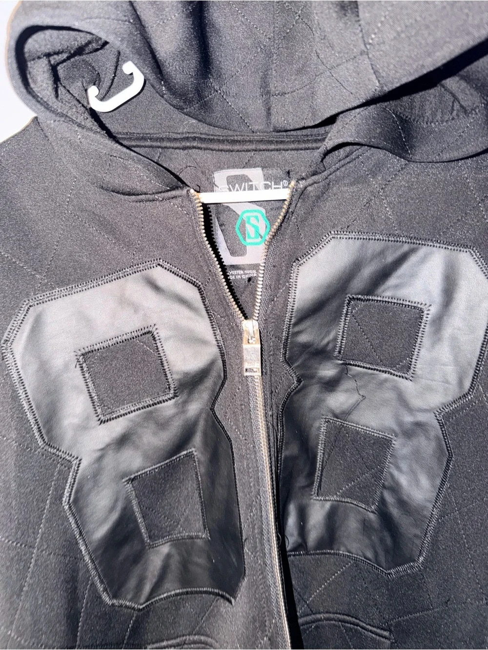 Switch Premium Quilted Zip Hoodie Black Faux Leather 88 Graphic 2XL